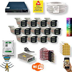 13 Kameralı Set - Gece Renkli Gösteren Hareket Algılayan 5 Mp Sony Lensli 1080p Full Hd Güvenlik Kamerası Seti 908w