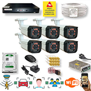 6 Kameralı Set - Araç İnsan Yüz Tanımalı Hareket Algilayan 1080p Gece Görüşlü 5mp Sony Lens Güvenlik Kamerasi Seti 7808-1