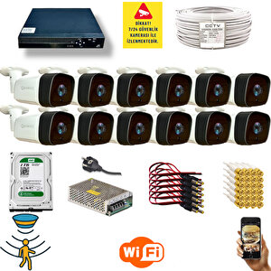 12 Kameralı Set - Hareket Algılayan Gece Görüşlü 36 Ir Led 5mp Sony Lensli 1080p Full Hd Metal Kasa Güvenlik Kamerası Seti 5236