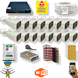 16 Kamerali Set - Hareket Algilayan Gece Görüşlü 24 Smd Led 5mp Sony Lensli 1080p Full Hd Metal Kasa Güvenlik Kamerasi Seti 6224