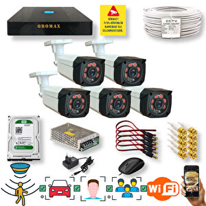 5 Kameralı Set - Araç İnsan Yüz Tanımalı Hareket Algilayan 1080p Gece Görüşlü 5mp Sony Lens Güvenlik Kamerasi Seti 7808