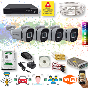 4 Kameralı Set - Yapay Zeka Özellikli Gece Renkli Gösteren 5 Mp Lensli 1080P FullHD Güvenlik Kamerası Seti 604w-104