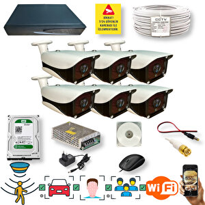 6 Kameralı Set - Araç İnsan Yüz Tanımalı Gece Görüşlü 36 Ir Ledli Metal Güvenlik Kamerası Seti E336