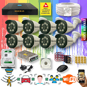8 Kameralı Set - Yapay Zeka Özellikli Gece Renkli Gösteren 8 Warm Ledli TurboHD Güvenlik Kamerası Seti 3908W-9008