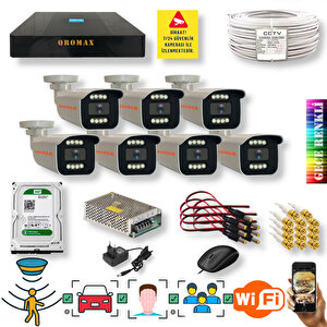 7 Kameralı Set - Yapay Zeka Özellikli İnsan Yüz Araç Tanımalı Gece Renkli Gösteren 5 Mp Sony Lensli 8 Warm Ledli Fullhd Güvenlik Kamerası Seti 908w-9008
