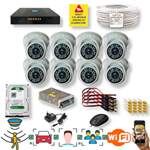 8 Kameralı Set - Araç İnsan Yüz Hareket Algılayan Gece Görüşlü 36 Ir Led 5mp Sony Lensli 1080p Dome Güvenlik Kamerası Seti D136b