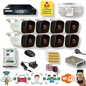 8 Kameralı Set - Araç İnsan Yüz Hareket Algılayan 36 Ir Led 5mp Sony Lensli 1080p Metal Kasa Güvenlik Kamerası Seti 5236-1