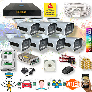 7 Kameralı Set - Yapay Zeka Özellikli Gece Renkli Gösteren 5 Mp Lensli 1080P FullHD Güvenlik Kamerası Seti 784w-9008
