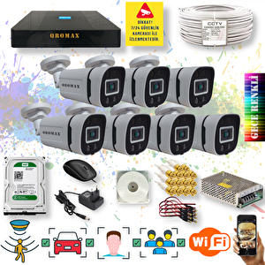 7 Kameralı Set - Yapay Zeka Özellikli Gece Renkli Gösteren 5 Mp Lensli 1080P FullHD Güvenlik Kamerası Seti 604w-9008