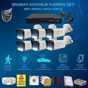 6 Kameralı Set - Yapay Zeka Özellikli İnsan Yüz Araç Tanımalı Gece Renkli Gösteren 5 Mp Sony Lensli 4 Warm Ledli Fullhd Güvenlik Kamerası Seti 3404w-9008m