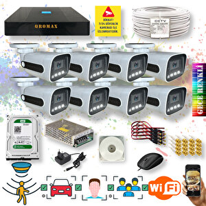 8 Kameralı Set - Yapay Zeka Özellikli Gece Renkli Gösteren 5 Mp Lensli 1080P FullHD Güvenlik Kamerası Seti 784w-9008