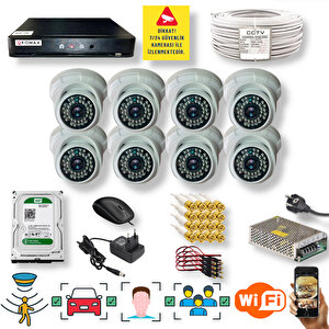 8 Kameralı Set - Araç İnsan Yüz Hareket Algılayan Gece Görüşlü 36 Ir Led 5mp Sony Lensli 1080p Dome Güvenlik Kamerası Seti D136b-1