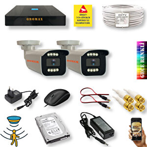 2 Kameralı Set - Gece Renkli Gösteren Hareket Algılayan 5 Mp Sony Lensli 1080p Full Hd Güvenlik Kamerası Seti 908w