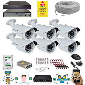 6 Kameralı Set - 5 Mp 1940p Sensör 6 Megapiksel Sony Lens Metal Kasa Ip Güvenlik Kamerası Seti