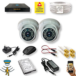 2 Kameralı Set - Hareket Algılayan Gece Görüşlü 36 Ir Led 5mp Sony Lensli 1080p Full Hd Dome İç Mekan Güvenlik Kamerası Seti D136b