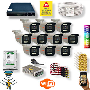 10 Kameralı Set - Gece Renkli Gösteren Hareket Algılayan 5 Mp Sony Lensli 1080p Full Hd Güvenlik Kamerası Seti 908w