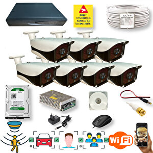 7 Kameralı Set - Araç İnsan Yüz Tanımalı Gece Görüşlü 36 Ir Ledli Metal Güvenlik Kamerası Seti E336