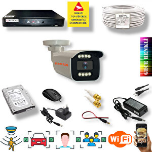 1 Kameralı Set - Yapay Zeka Özellikli İnsan Yüz Araç Tanımalı Gece Renkli Gösteren 5 Mp Sony Lensli 8 Warm Ledli Fullhd Güvenlik Kamerası Seti 908w-114