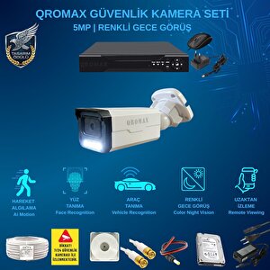 1 Kameralı Set - Yapay Zeka Özellikli İnsan Yüz Araç Tanımalı Gece Renkli Gösteren 5 Mp Sony Lensli 4 Warm Ledli Fullhd Güvenlik Kamerası Seti 3404w-114