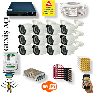 12 Kameralı Set - Geniş Açılı Hareket Algılayan 5mp Sony Lensli FullHD Güvenlik Kamerası Seti 5620-9016