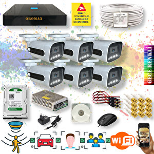6 Kameralı Set - Yapay Zeka Özellikli Gece Renkli Gösteren 5 Mp Lensli 1080P FullHD Güvenlik Kamerası Seti 784w-9008