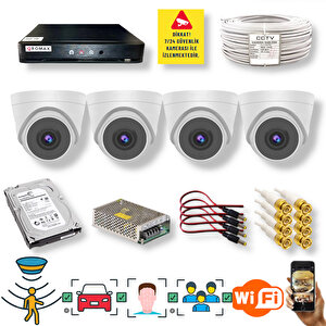 4 Kameralı Set - Araç İnsan Yüz Hareket Algılayan 1080p 5 Mp Sony Lens 6 Smart Led Dome Güvenlik Kamerası Seti D206sl-1