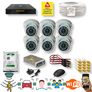 6 Kameralı Set - Araç İnsan Yüz Hareket Algılayan Gece Görüşlü 36 Ir Led 5mp Sony Lensli 1080p Dome Güvenlik Kamerası Seti D136b