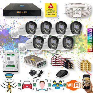 7 Kameralı Set - Yapay Zeka Özellikli Gece Renkli Gösteren 5MP SONY Lensli 4 Ultra Warm Ledli FULLHD Güvenlik Kamerası Seti 2304W-9008
