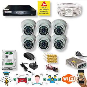 6 Kameralı Set - Araç İnsan Yüz Hareket Algılayan Gece Görüşlü 36 Ir Led 5mp Sony Lensli 1080p Dome Güvenlik Kamerası Seti D136b-1