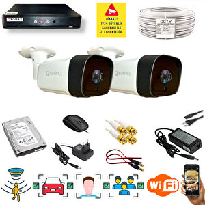 2 Kameralı Set - Araç İnsan Yüz Hareket Algılayan 36 Ir Led 5mp Sony Lensli 1080p Metal Kasa Güvenlik Kamerası Seti 5236-1
