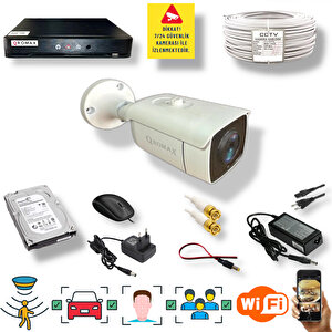 1 Kamerali Set - Araç İnsan Yüz Hareket Algılayan 24 Smd Led 5mp Sony Lensli 1080p Metal Kasa Güvenlik Kamerasi Seti 6224-1