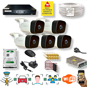 5 Kameralı Set - Araç İnsan Yüz Hareket Algılayan 36 Ir Led 5mp Sony Lensli 1080p Metal Kasa Güvenlik Kamerası Seti 5236-1