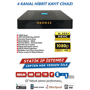 4 Kanal Dvr Kayıt Cihazı 1080p 5mp H265+ Kolay Cepten Izle Sabit Ip Istemez Xmeye