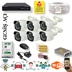 6 Kameralı Set - Yapay Zeka Özellikli Geniş Açılı Gece Görüşlü 5 MP Sony Lensli FullHD Güvenlik Kamerası Seti 5620-108