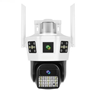 Wi-Fi & Ethernet Destekli 6MP Çift Lensli – 360° Hareket, Renkli Gece Görüşü, Akıllı Takip PTZ Güvenlik Kamerası-Adsd39