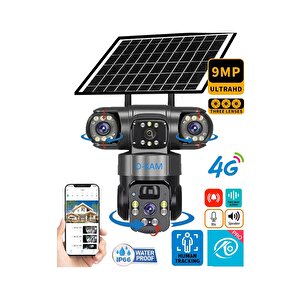QR-6060 9MP 4G Güneş Enerjili Üç Lensli Akıllı PTZ Güvenlik Kamerası