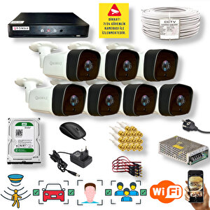 7 Kameralı Set - Araç İnsan Yüz Hareket Algılayan 36 Ir Led 5mp Sony Lensli 1080p Metal Kasa Güvenlik Kamerası Seti 5236-1