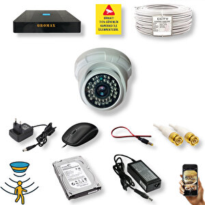 1 Kameralı Set - Hareket Algılayan Gece Görüşlü 36 Ir Led 5mp Sony Lensli 1080p Full Hd Dome İç Mekan Güvenlik Kamerası Seti D136b