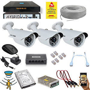 3 Kameralı Set - 5 Mp 1940p Sensör 6 Megapiksel Sony Lens Metal Kasa Ip Güvenlik Kamerası Seti