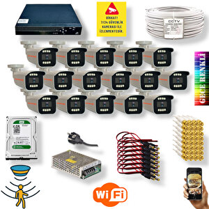 16 Kameralı Set - Gece Renkli Gösteren Hareket Algılayan 5 Mp Sony Lensli 1080p Full Hd Güvenlik Kamerası Seti 908w
