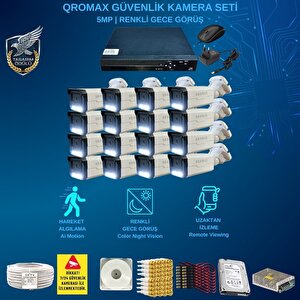 16 Kameralı Set - Gece Renkli Gösteren Hareket Algılayan 5 Mp Sony Lensli 1080p Full Hd Güvenlik Kamerası Seti 3404w