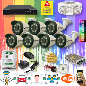 7 Kameralı Set - Yapay Zeka Özellikli Gece Renkli Gösteren 8 Warm Ledli TurboHD Güvenlik Kamerası Seti 3908W-108