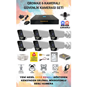 6 Kameralı Set - Yapay Zeka Özellikli Gece Renkli Sesli FullHD 5Mp Lensli 9 Warm Ve Çakar Ledli Güvenlik Kamerası Seti 5909WS-9008