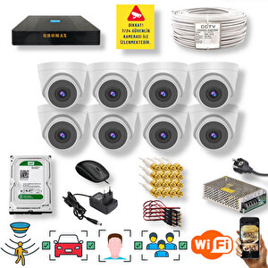 8 Kameralı Set - Araç İnsan Yüz Hareket Algılayan 1080p 5 Mp Sony Lens 6 Smart Led Dome Güvenlik Kamerası Seti D206sl