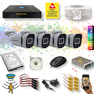 4 Kameralı Set - Gece Renkli Gösteren Hareket Algılayan 5MP SONY Lensli 4 Ultra Warm Ledli 1080P FULLHD Güvenlik Kamerası Seti 604W