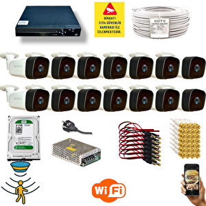 14 Kameralı Set - Hareket Algılayan Gece Görüşlü 36 Ir Led 5mp Sony Lensli 1080p Full Hd Metal Kasa Güvenlik Kamerası Seti 5236