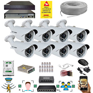 8 Kameralı Set - 5 Mp 1940p Sensör 6 Megapiksel Sony Lens Metal Kasa Ip Güvenlik Kamerası Seti