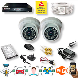 2 Kameralı Set - Araç İnsan Yüz Hareket Algılayan Gece Görüşlü 36 Ir Led 5mp Sony Lensli 1080p Dome Güvenlik Kamerası Seti D136b-1