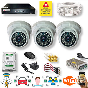 3 Kameralı Set - Araç İnsan Yüz Hareket Algılayan Gece Görüşlü 36 Ir Led 5mp Sony Lensli 1080p Dome Güvenlik Kamerası Seti D136b-1