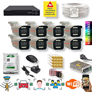 8 Kameralı Set - Yapay Zeka Özellikli İnsan Yüz Araç Tanımalı Gece Renkli Gösteren 5 Mp Sony Lensli 8 Warm Ledli Fullhd Güvenlik Kamerası Seti 908w-9008m